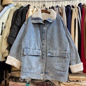 Sherpa Lined Denim Jacket Oversized Blue